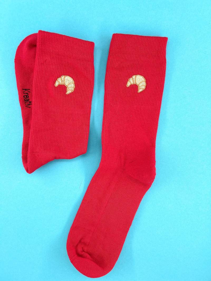 Croissant | Bestickte Socken Tennissocken Mit Design Rot von KreativAtelierStick