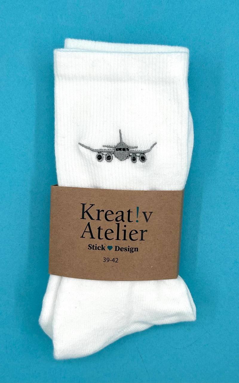 Flugzeug | Bestickte Socken Tennissocken Mit Design von KreativAtelierStick