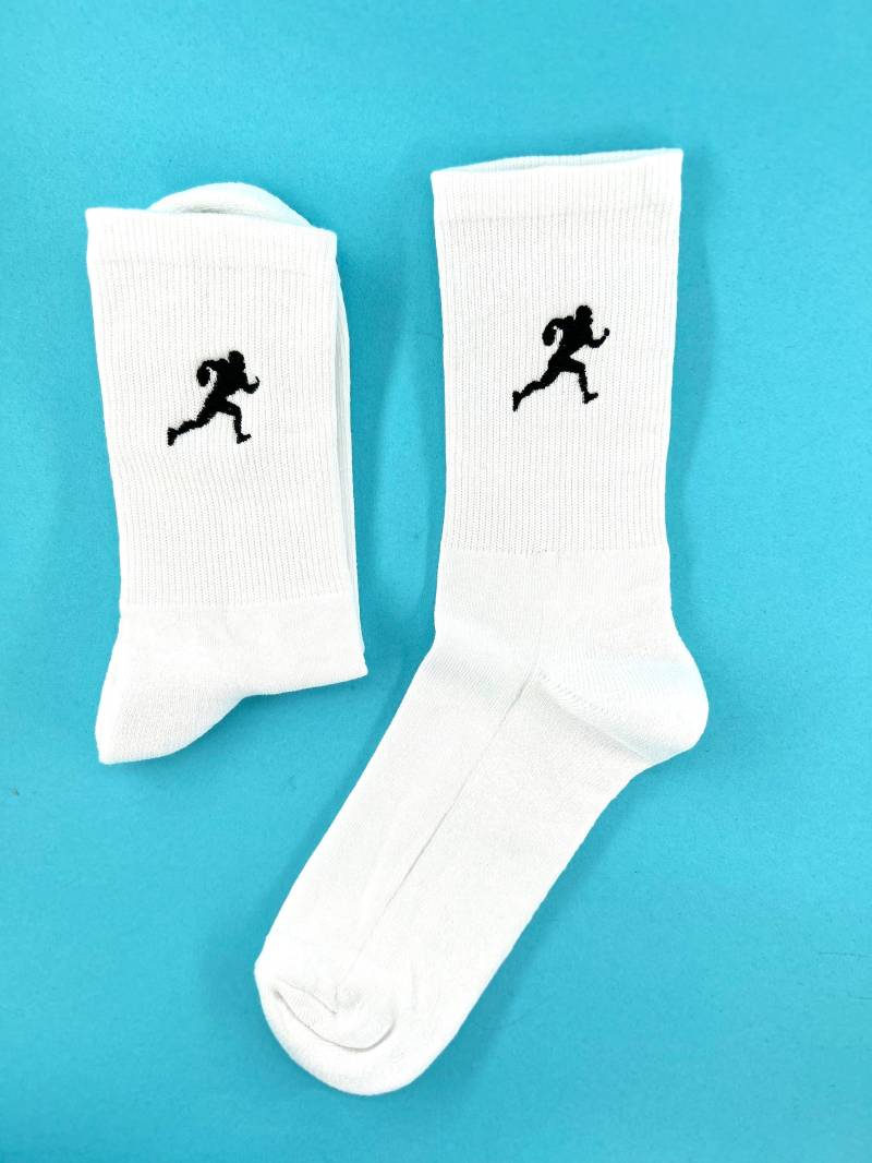 Footballer | Bestickte Socken Tennissocken Weiß Mit Design von KreativAtelierStick