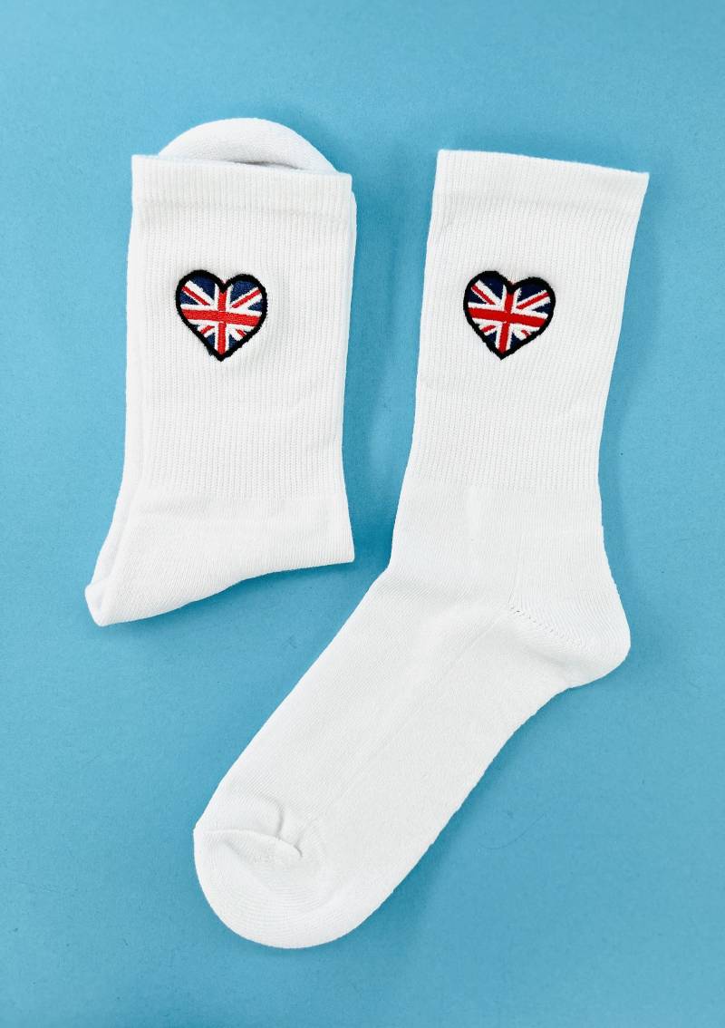 Großbritannien Flagge | Bestickte Socken Tennissocken Weiß Mit „Union Jack" von KreativAtelierStick