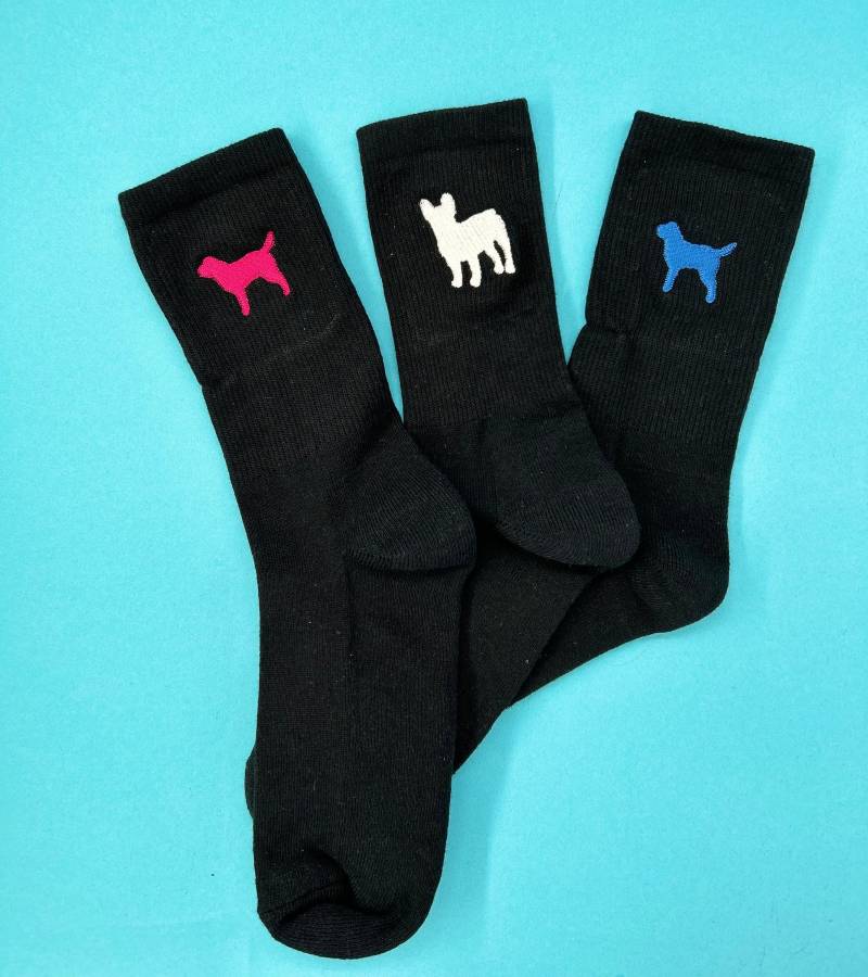 Hunde Set | Bestickte Socken Tennissocken Schwarz Baumwolle Sockenset Mit Design von KreativAtelierStick