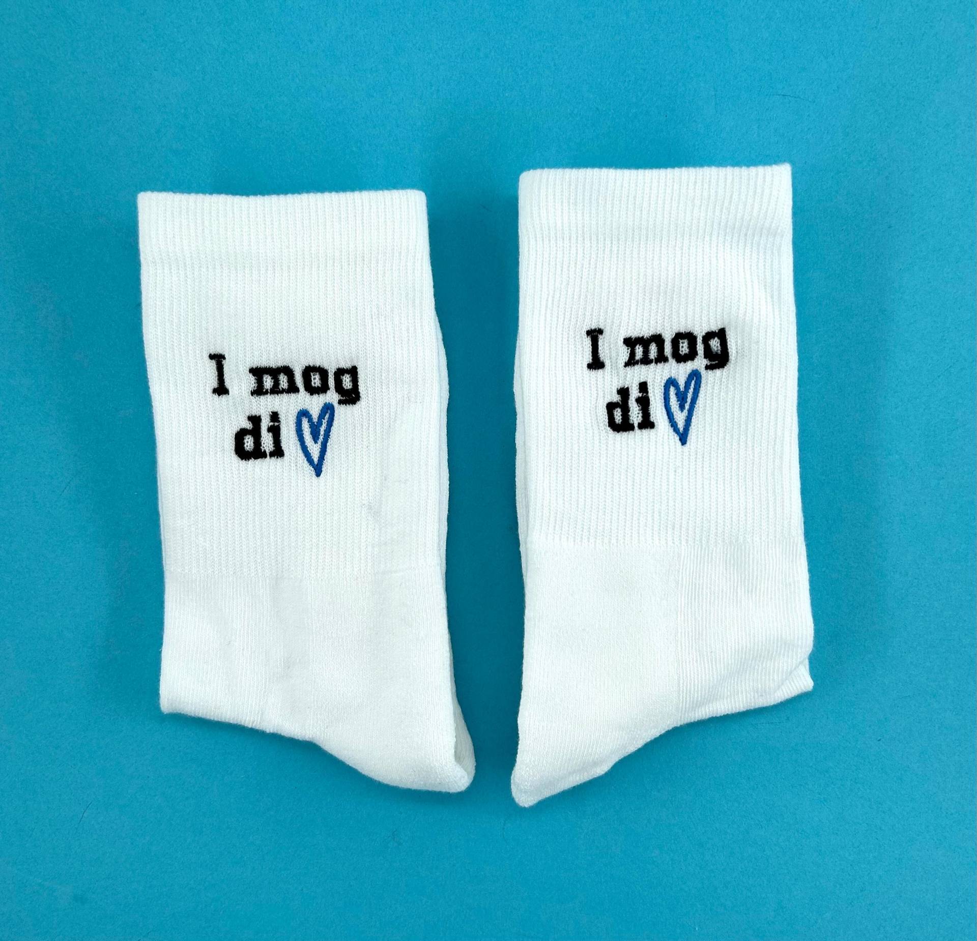 I Mog Di | Bestickte Socken Tennissocken Mit „I Di" Design von KreativAtelierStick