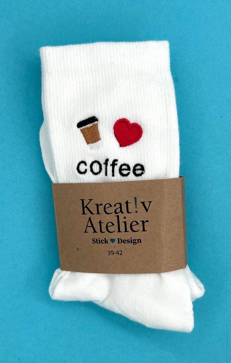 Kaffeeliebe | Bestickte Socken Tennissocken Mit Kaffee Design von KreativAtelierStick