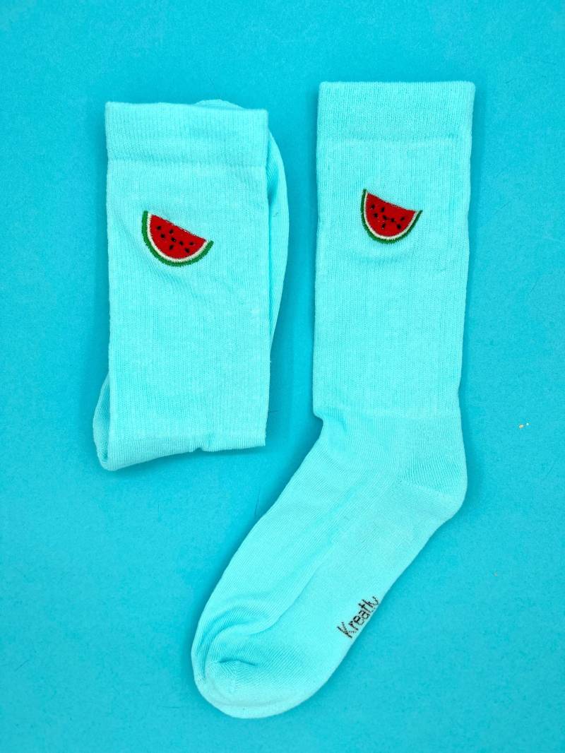 Melone | Bestickte Socken Tennissocken Weiß Baumwolle von KreativAtelierStick