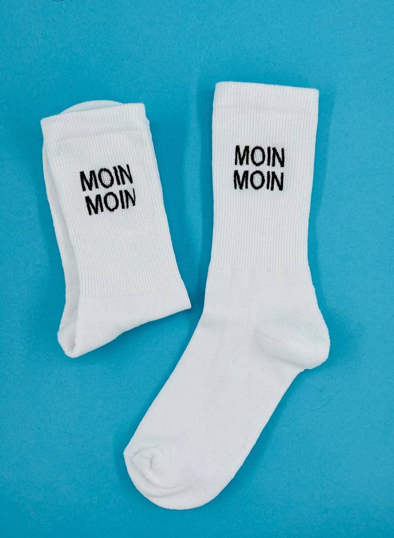 Moin | Bestickte Socken Tennissocken Weiß Baumwolle Mit Spruch von KreativAtelierStick