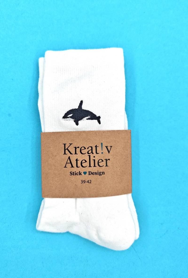 Orca | Bestickte Socken Tennissocken Weiß Baumwolle Mit Design von KreativAtelierStick