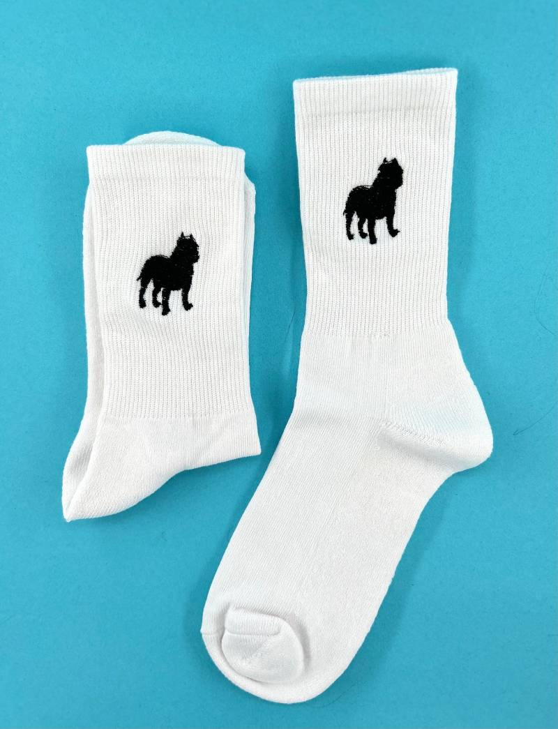 Pitbull | Bestickte Socken Tennissocken Weiß Mit Hunde - Design von KreativAtelierStick