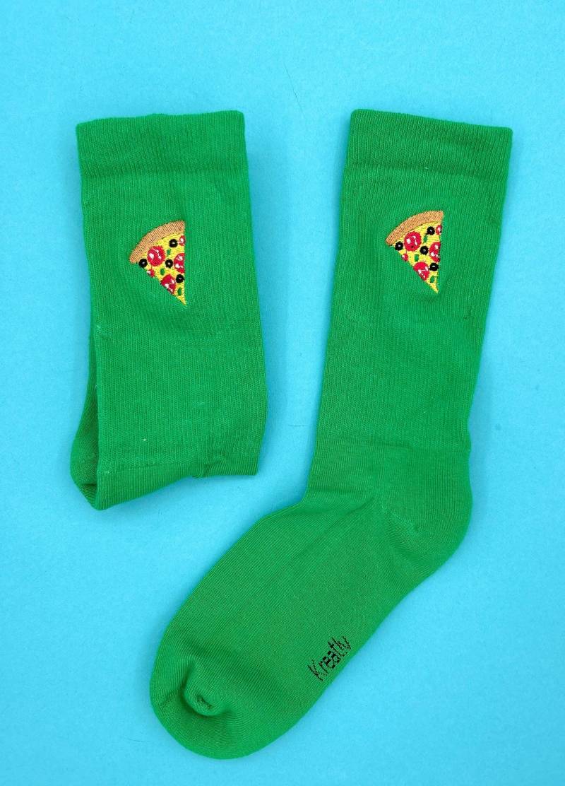 Pizza | Bestickte Socken Tennissocken Mit Design Grün von KreativAtelierStick