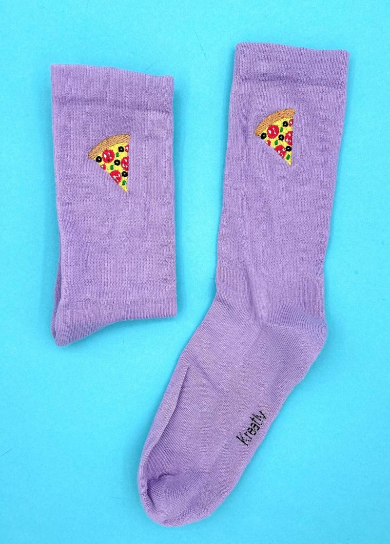 Pizza | Bestickte Socken Tennissocken Mit Design Lila von KreativAtelierStick