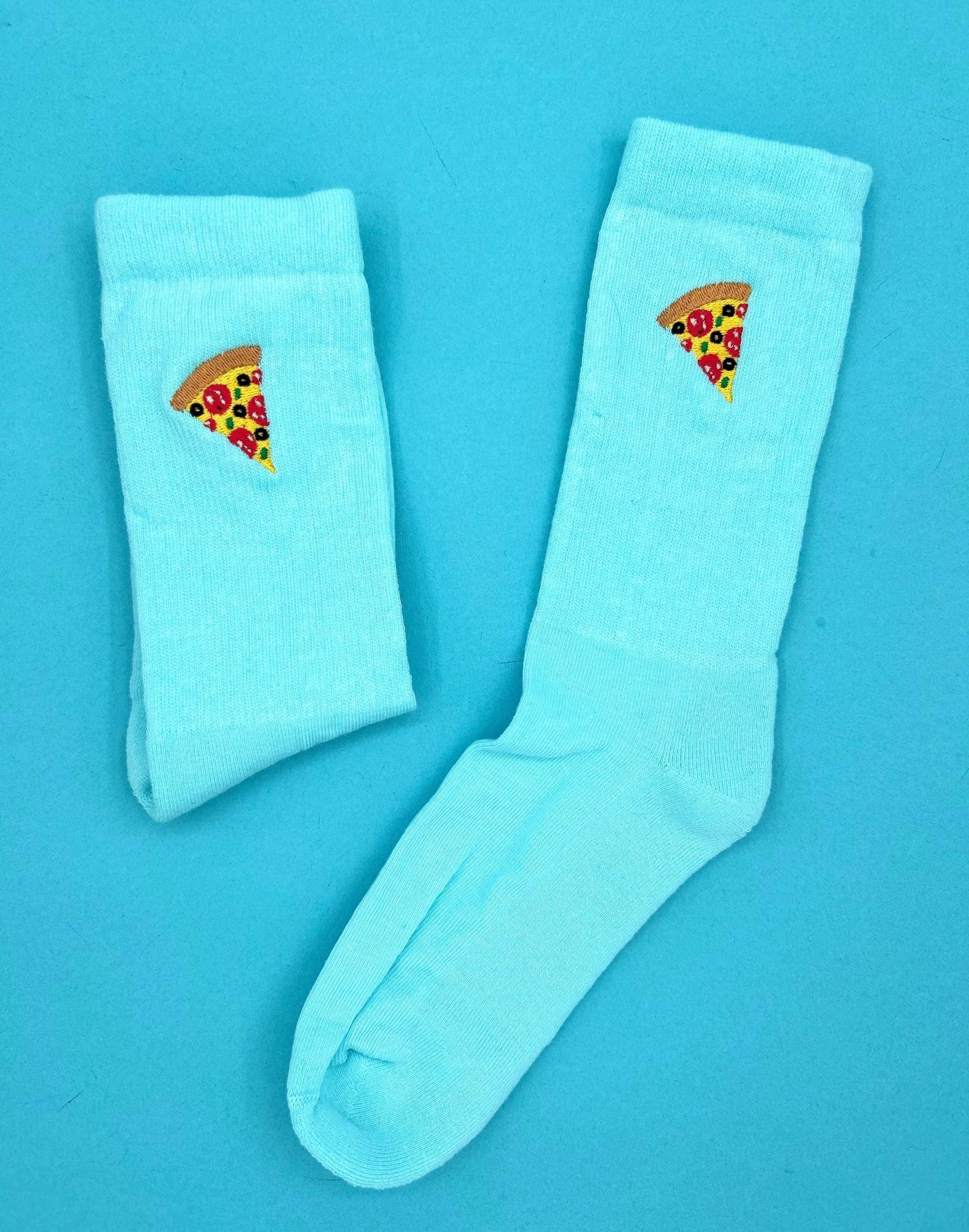 Pizza | Bestickte Socken Tennissocken Mit Design Türkis von KreativAtelierStick