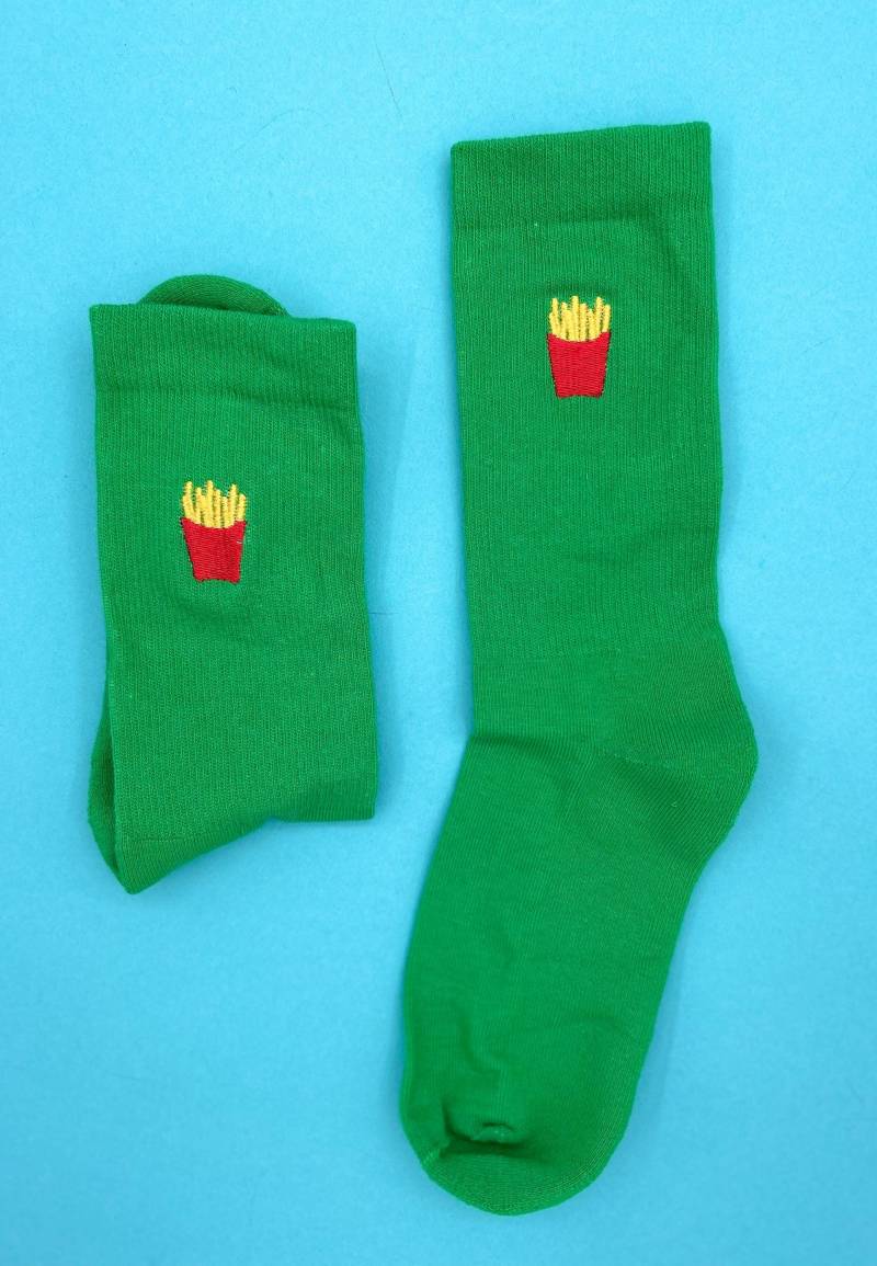 Pommes | Bestickte Socken Tennissocken Mit Design Grün von KreativAtelierStick
