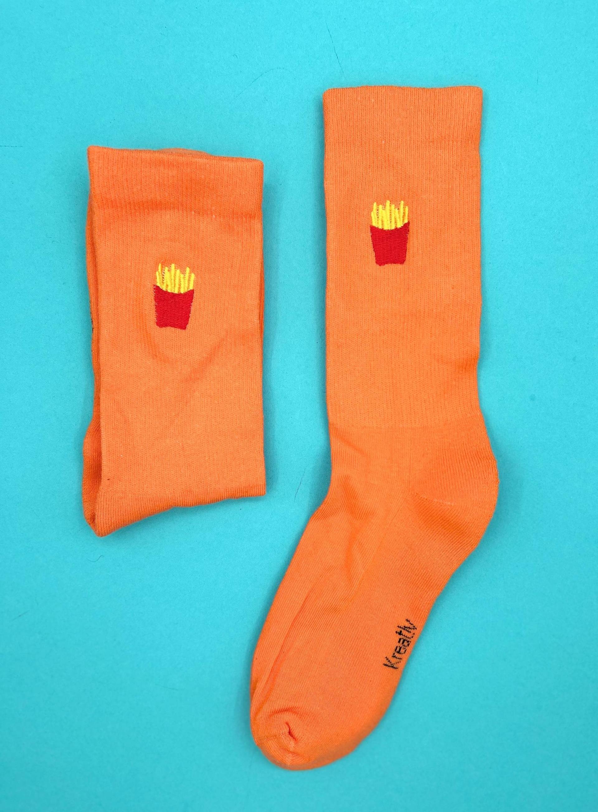 Pommes | Bestickte Socken Tennissocken Mit Design Orange von KreativAtelierStick