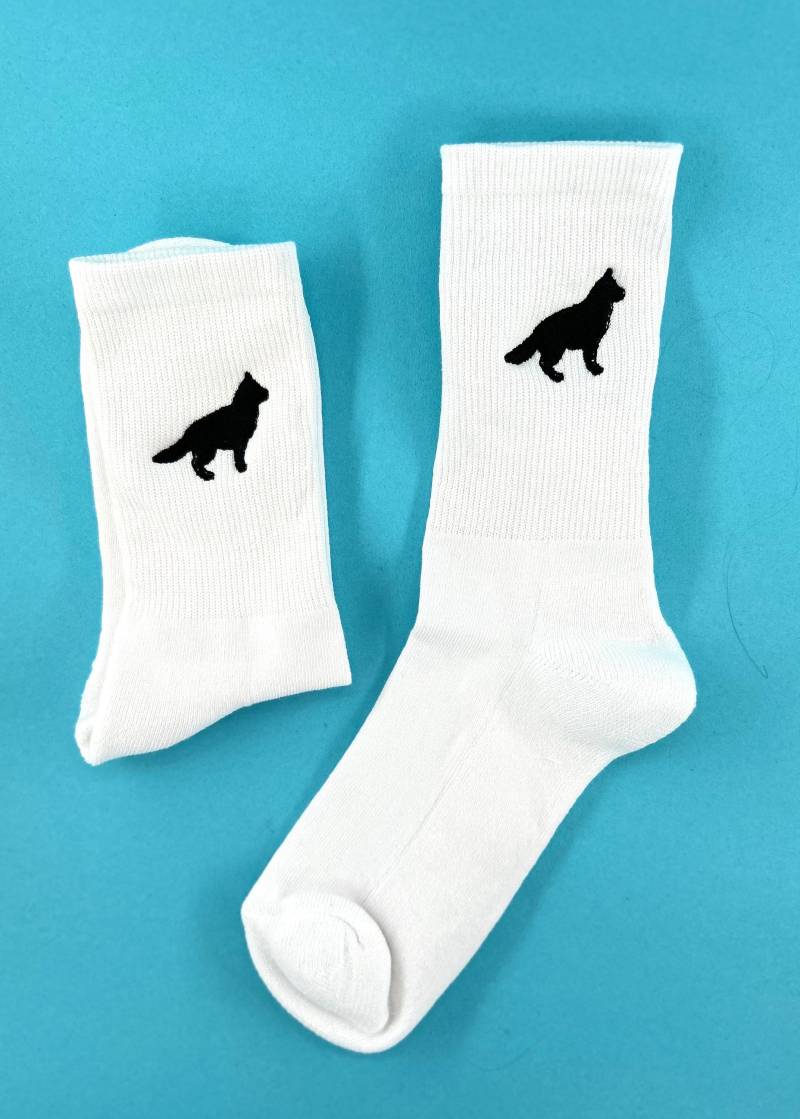 Schäferhund | Bestickte Socken Tennissocken Weiß Mit Hunde - Design von KreativAtelierStick
