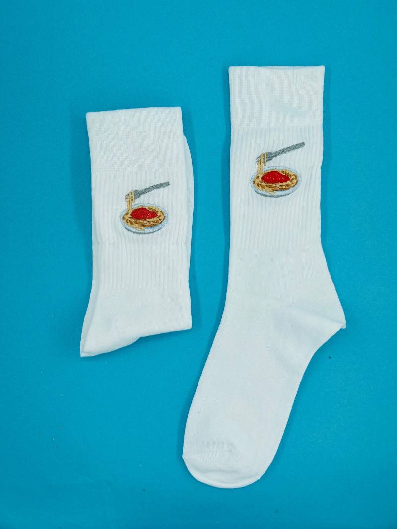 Spaghetti | Bestickte Socken Tennissocken Weiß Design von KreativAtelierStick