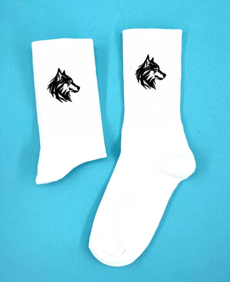 Wolf | Bestickte Socken Tennissocken Weiß Mit Design von KreativAtelierStick