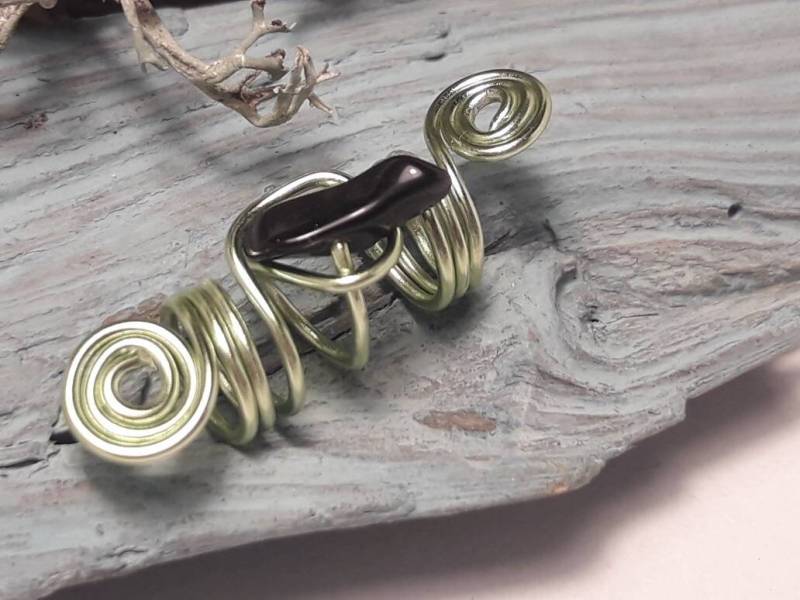 Dreadspirale "Achat Schwarz" Mit Halbedelstein - Dreadschmuck Dreadperlen Dreadbeads Für Dreads Dreadlocks Perlen Metallspirale von KreativDreads