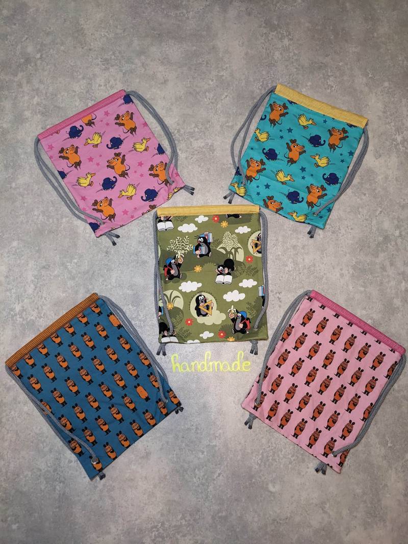 Turnbeutel Sportbeutel Kinder Die Maus Und Ihre Freunde, Der Maulwurf Rosa Mint Petrol Olive Einschulung von KreativEisenreich