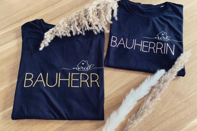 Bügelbild Bauherr Bauherrin, Personalisiertes Bügelbild, Geschenkidee, Geschenk Richtfest Hausbau von KreativHerzchenShop