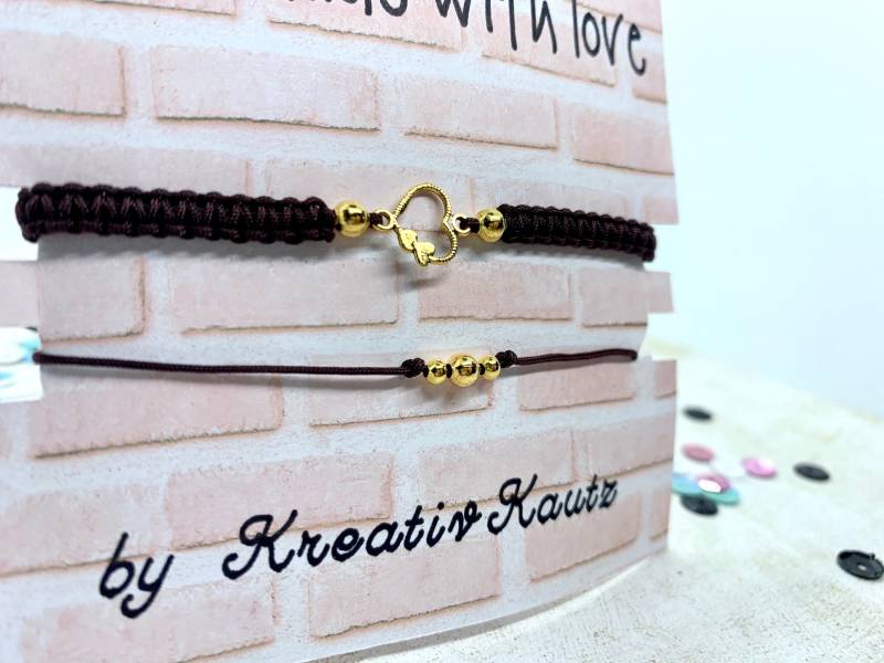 Makramee-Armband | Makramee-Fußkettchen Filigranes Herz Gold Freundschaftsband Schmuck Für Frauen Set Kleines Geschenk von KreativKautz
