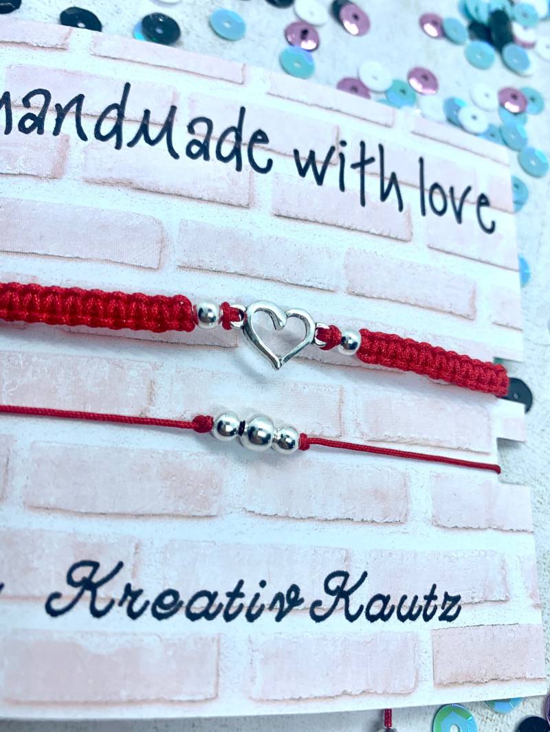 Makramee-Armband | Makramee-Fußkettchen Herz Silber Freundschaftsband Schmuck Für Frauen Set Kleines Geschenk von KreativKautz