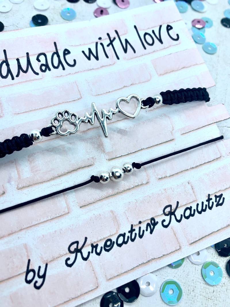 Makramee-Armband | Makramee-Fußkettchen Herzline Mit Pfote Silber Freundschaftsband Schmuck Für Frauen Kleines Geschenk von KreativKautz