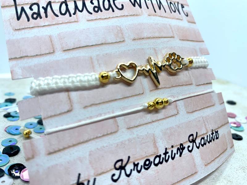 Makramee-Armband | Makramee-Fußkettchen Herzlinie Pfote Gold Freundschaftsband Schmuck Für Frauen Set Kleines Geschenk von KreativKautz