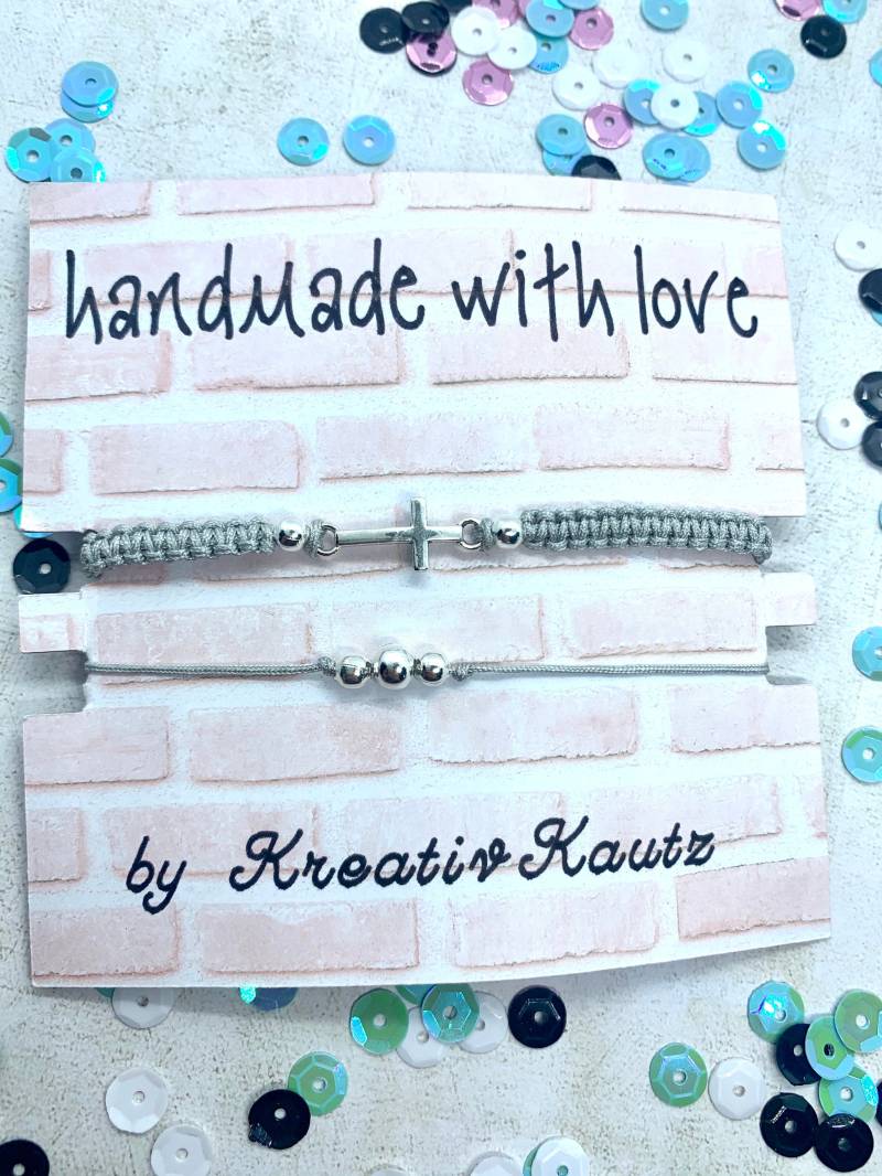 Makramee-Armband | Makramee-Fußkettchen Kreuz Silber Freundschaftsband Schmuck Für Frauen Set Kleines Geschenk von KreativKautz