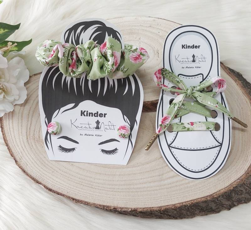 Bunte Schnürsenkel „Blumen" Ohrringe Schmuck Scrunchi Haargummi Als Set Oder Einzelteile 75cm Kinderschnürsenkel Schnürbändel Schuhe von KreativNahtShop
