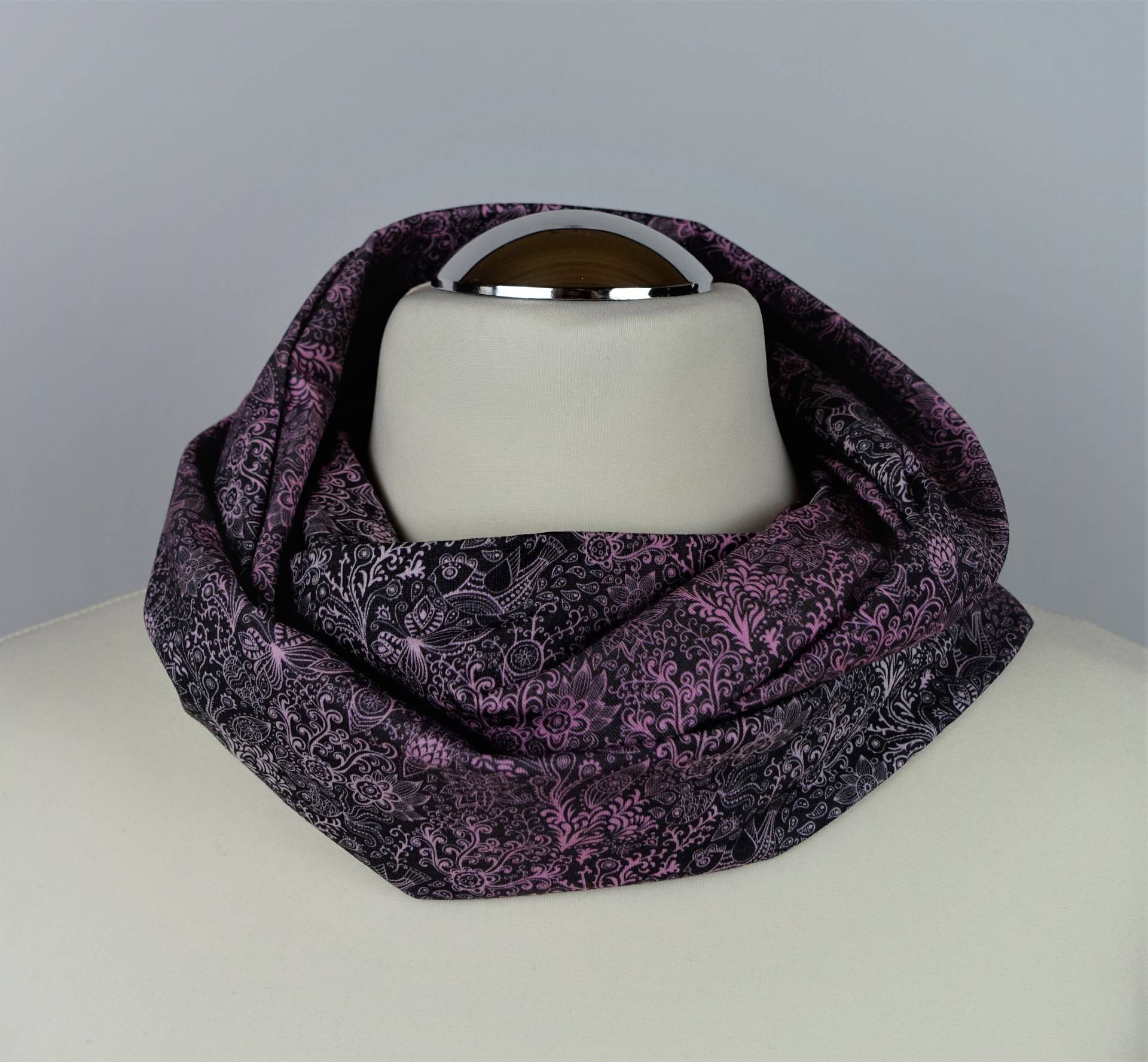Loop | Loopschal Baumwolljersey Farbverlauf "Anthrazit-Pink" Muster Waschbar Dehnbar Handgefertigt von KreativOaseShop