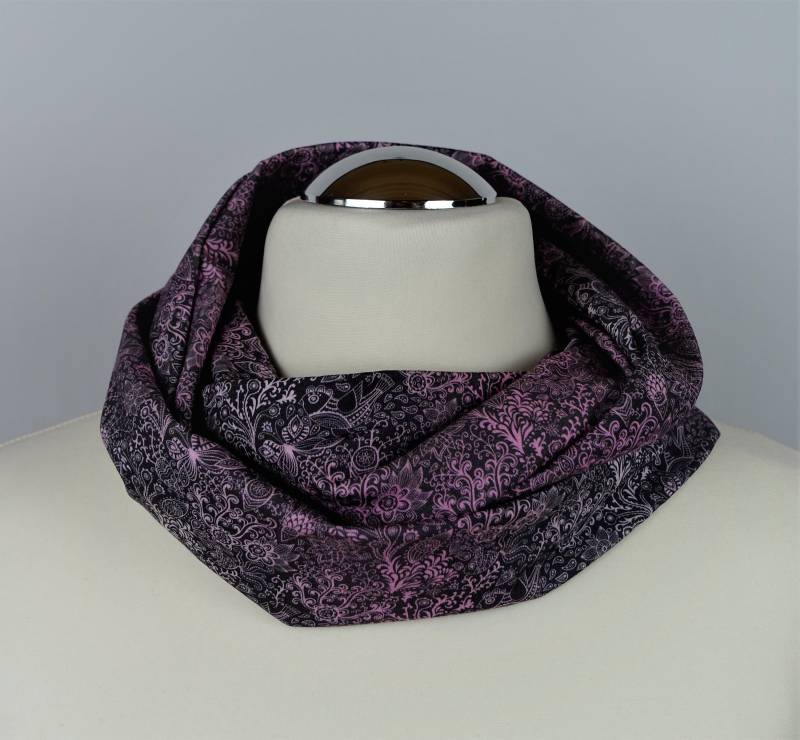 Loop | Loopschal Baumwolljersey Farbverlauf "Anthrazit-Pink" Muster Waschbar Dehnbar Handgefertigt Loop | Loopschal Baumwolljersey Farbverlauf "Anthrazit-Pink" Muster Waschbar Dehnbar Handgefertigt von KreativOaseShop