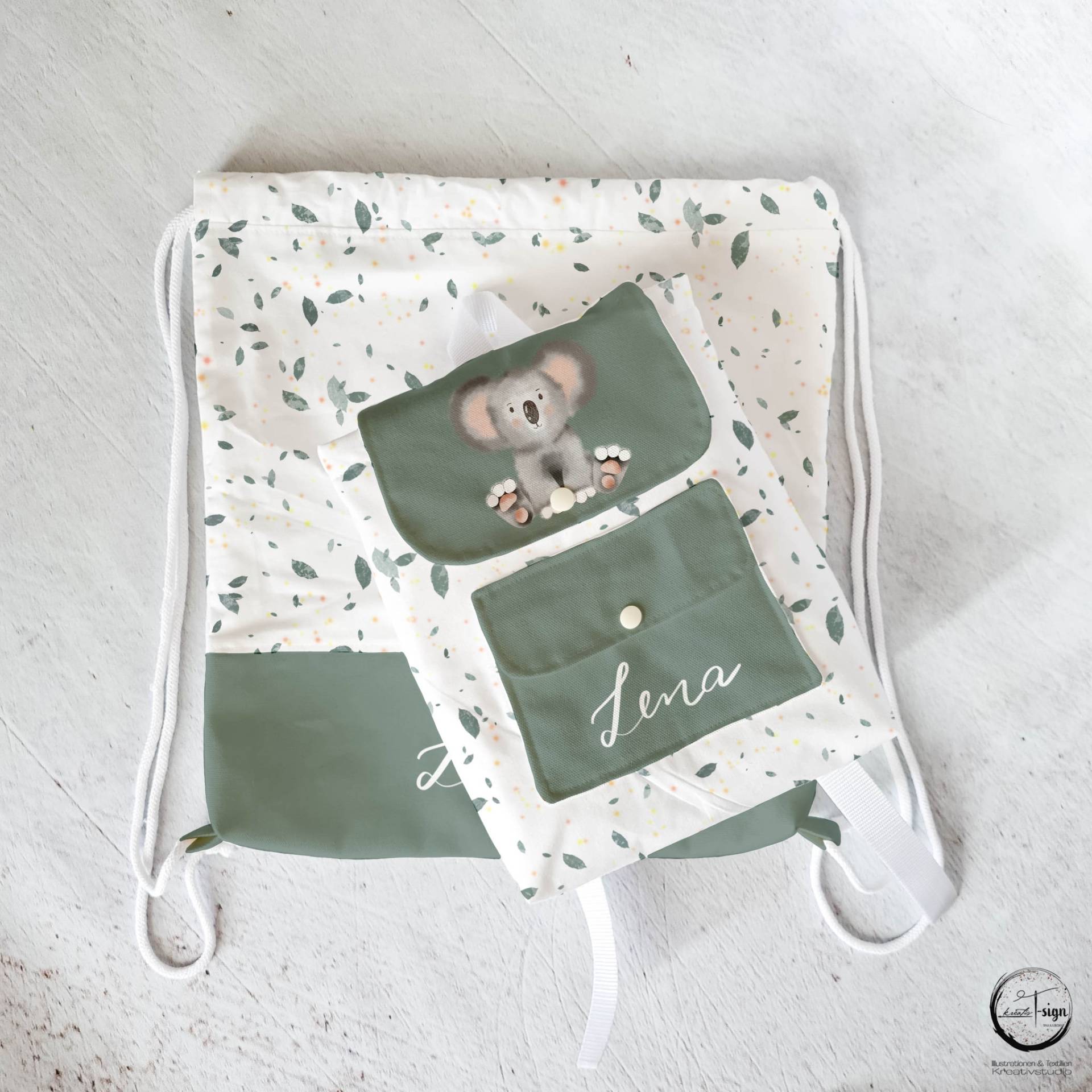Kita-Set Kinderrucksack Mit Turnbeutel/ Wäschesack "Green Koala 2.0" von KreativTsignKIDS