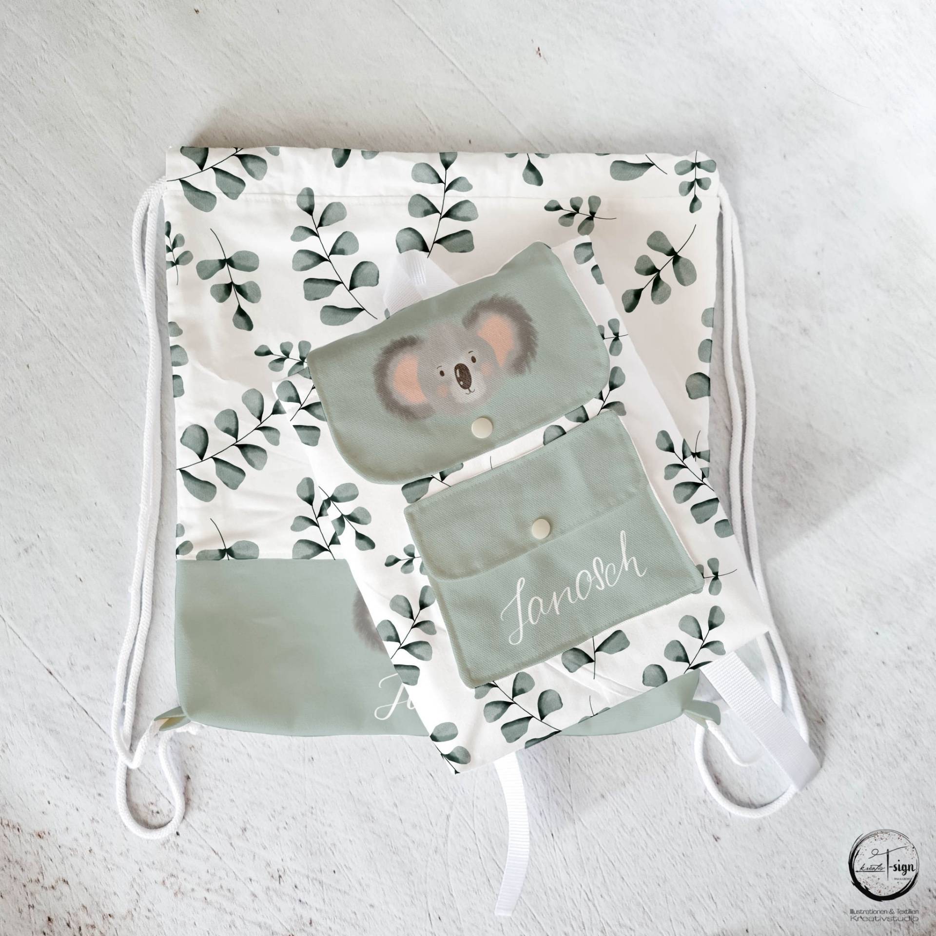 Kita-Set Kinderrucksack Mit Turnbeutel/ Wäschesack "Green Koala" | Vorbestellung von KreativTsignKIDS