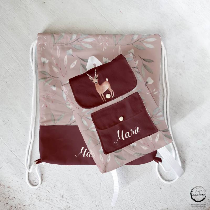 Kita-Set Kinderrucksack Mit Turnbeutel/ Wäschesack "Reh" von KreativTsignKIDS