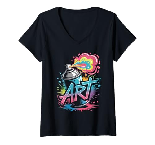 Damen Art Bunte Spraydose Street Style T-Shirt mit V-Ausschnitt Damen Art Bunte Spraydose Street Style T-Shirt mit V-Ausschnitt von Kreative Grafitti Urban Farben Kunst