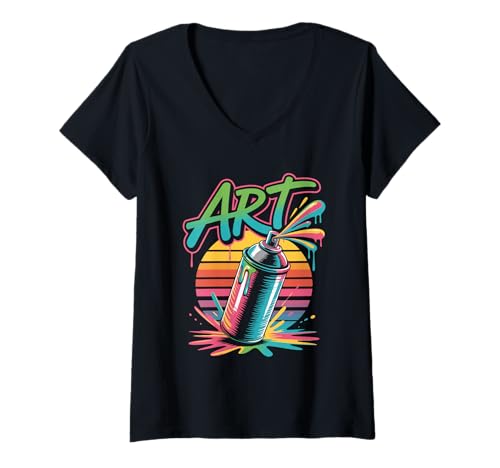 Damen Art Bunte Spraydose Street Style T-Shirt mit V-Ausschnitt Damen Art Bunte Spraydose Street Style T-Shirt mit V-Ausschnitt von Kreative Grafitti Urban Farben Kunst