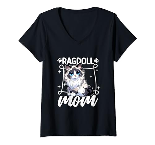 Damen Ragdoll Mama T-Shirt mit V-Ausschnitt Damen Ragdoll Mama T-Shirt mit V-Ausschnitt von Kreative Ragdoll Designs