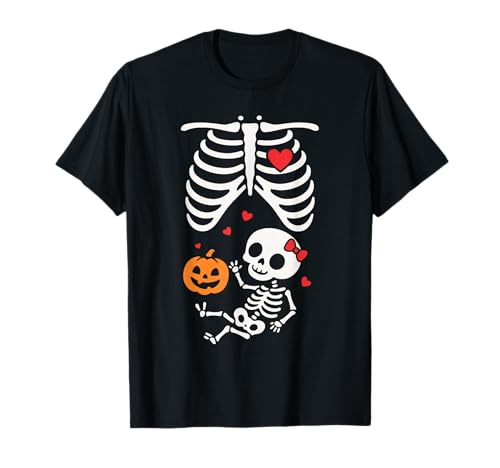 Röntgenkäfig mit schwangerem Baby Skelett Halloween Lustiges T-Shirt von Kreative Schwangerschaftsankündigung Designs