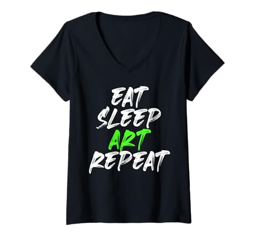 Damen Schlafen Erstellen Wiederholen Graffiti Style Lettering T-Shirt mit V-Ausschnitt Damen Schlafen Erstellen Wiederholen Graffiti Style Lettering T-Shirt mit V-Ausschnitt von Kreative Sketch Fans und Doodle Liebhaber