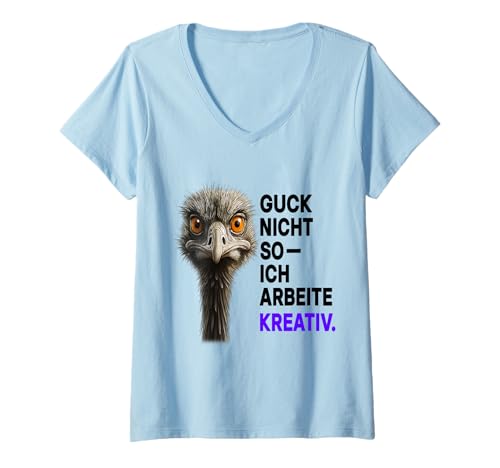 Damen Guck Nicht so ich arbeite kreativ lustiges Strauß Motiv T-Shirt mit V-Ausschnitt Damen Guck Nicht so ich arbeite kreativ lustiges Strauß Motiv T-Shirt mit V-Ausschnitt von Kreative Sprüche Designs für Arbeit & Alltag