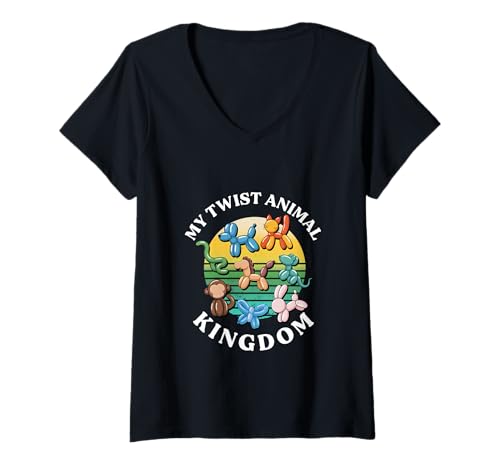 Damen Meine Twist Animal Kingdom Ballontier-Kunstsammlung für Lieb T-Shirt mit V-Ausschnitt Damen Meine Twist Animal Kingdom Ballontier-Kunstsammlung für Lieb T-Shirt mit V-Ausschnitt von Kreative lustige Ballontiere Twist Art Kingdom