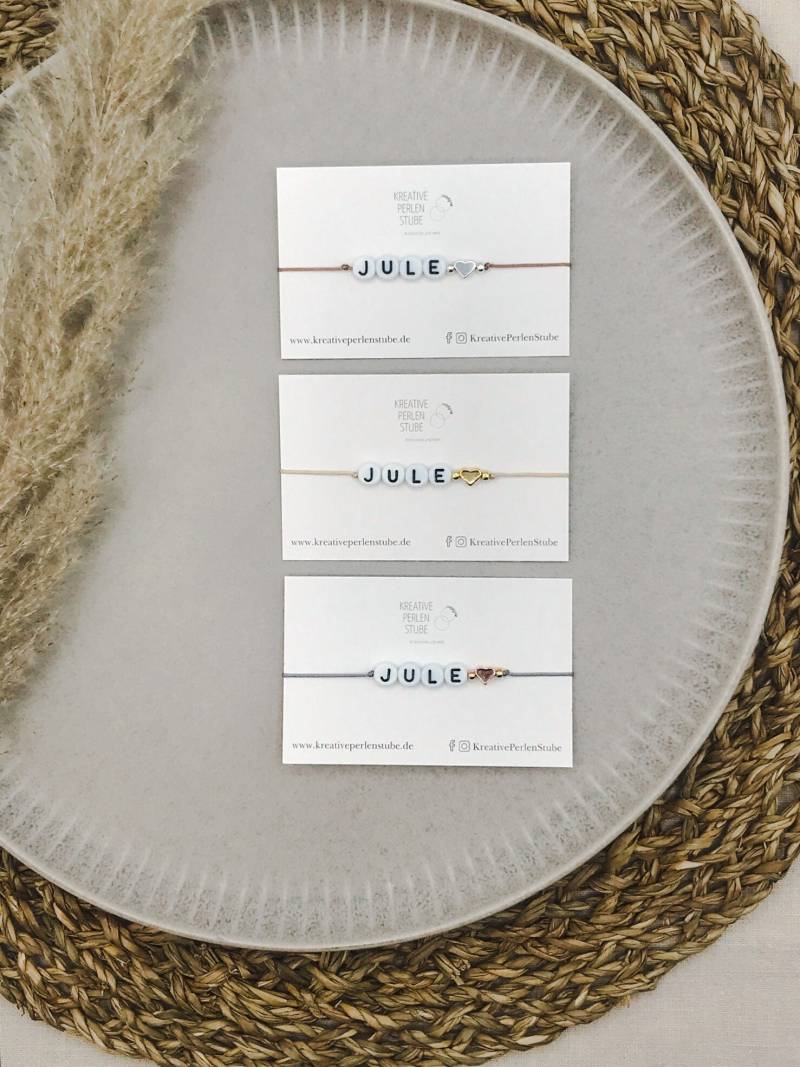 Filigranes Makramee Armband Personalisiert Name Metallperlen Herz Freundschaftsarmbänder Zartes Mehrere Farben von KreativePerlenStube