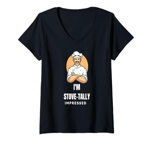 Damen Ich Bin Ofenbeeindruckt Lustiger Kochküchenhumor T-Shirt mit V-Ausschnitt Damen Ich Bin Ofenbeeindruckt Lustiger Kochküchenhumor T-Shirt mit V-Ausschnitt von Kreativer Kochküchenhumor Wortspiel Liebhaber