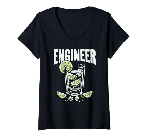 Damen Ingenieur Gin Limette Getränk Illustration Lustiger Cocktail T-Shirt mit V-Ausschnitt Damen Ingenieur Gin Limette Getränk Illustration Lustiger Cocktail T-Shirt mit V-Ausschnitt von Kreativer Technischer Humor Lustiger Cocktail