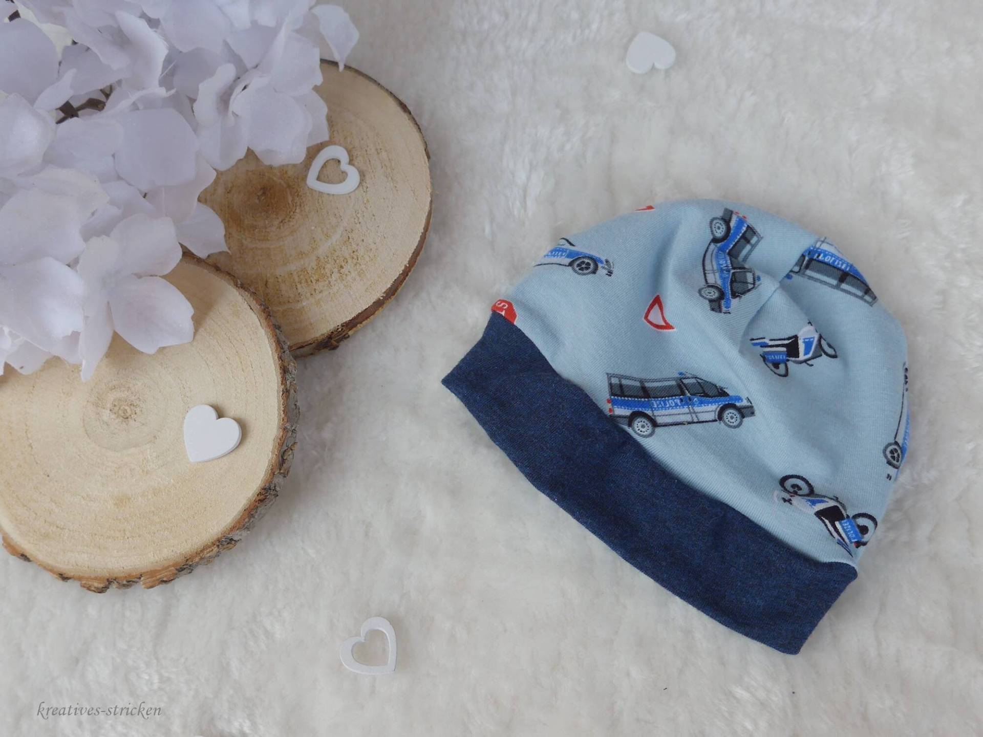 Ku 30-34 Genähte Babymütze "Polizei" von KreativesStricken