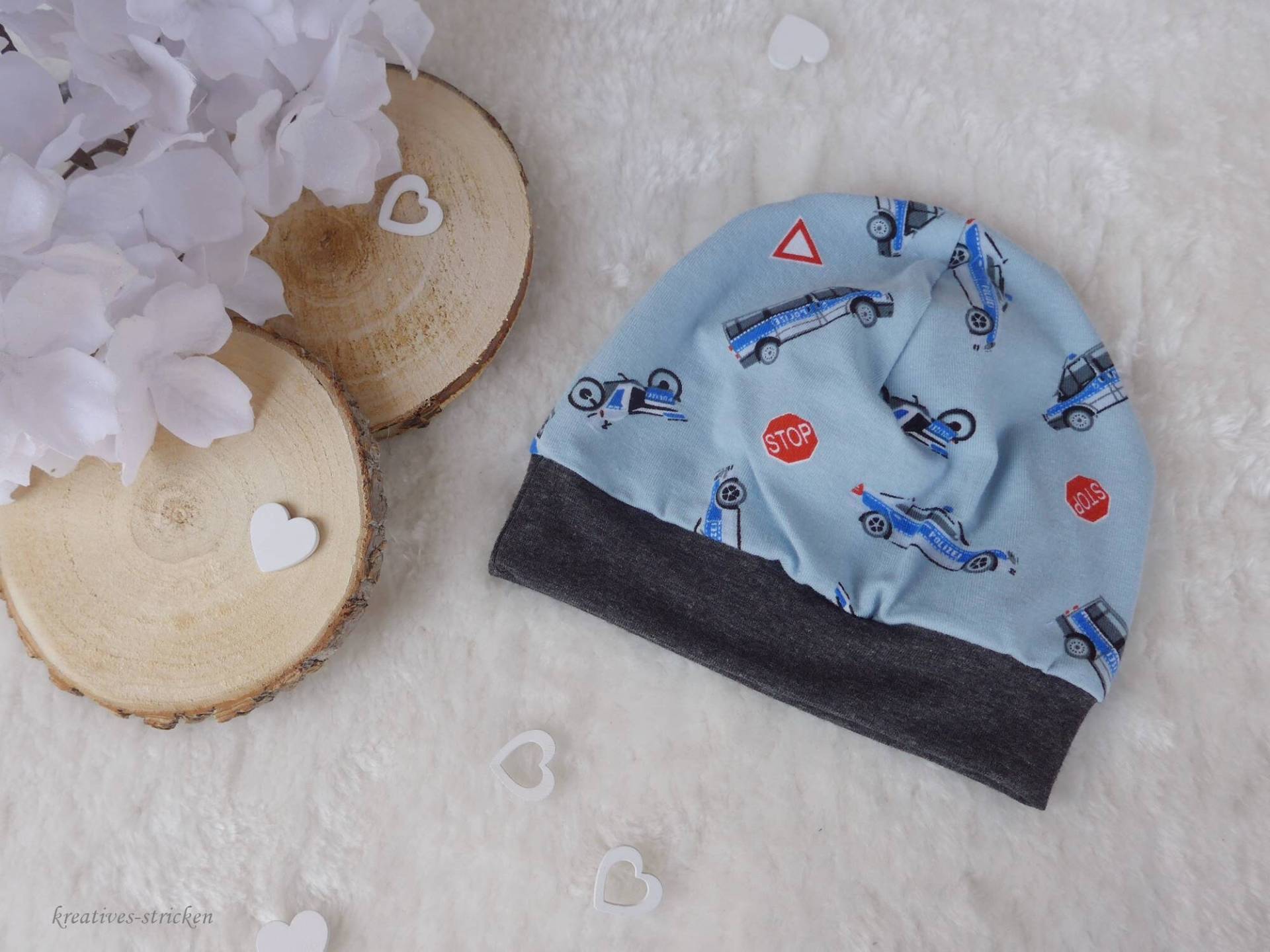 Ku 40-44 Genähte Babymütze "Polizei" von KreativesStricken