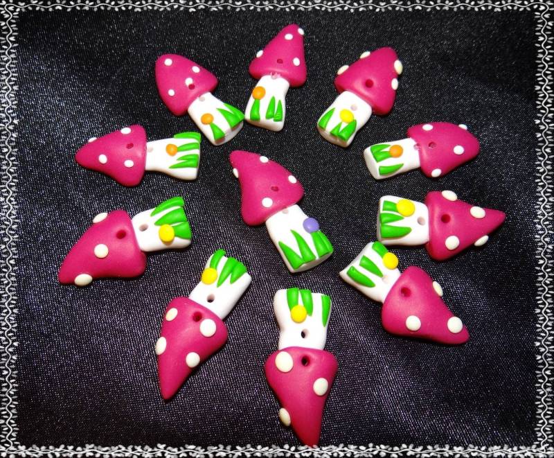 Fliegenpilz Knopf in Pink Ca 3 cm von Kreativgeschichten