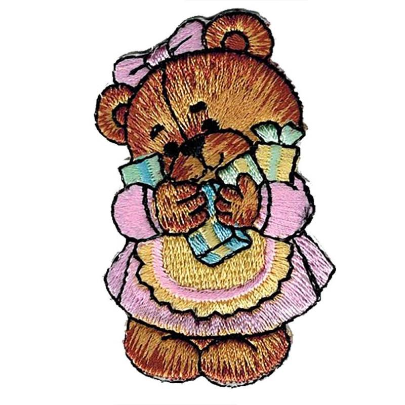 Aufnäher Patches - Bär Teddy Bärchen Mit Geschenke Gr. Ca. 4 X 6 cm | Br850/2 von Kreativhaeuschen