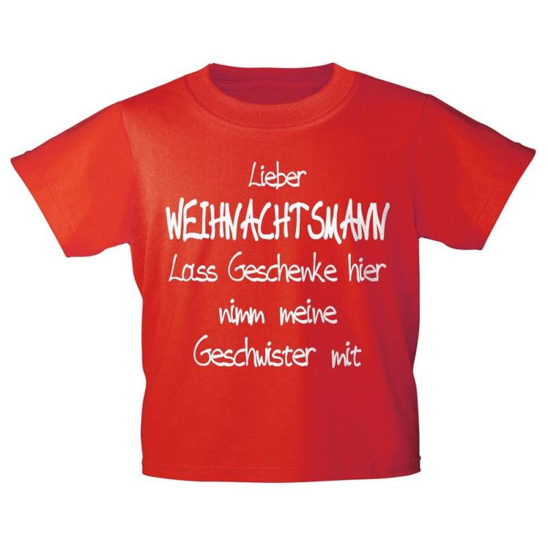 Kinder T-Shirt - Lieber Weihnachtsmann..geschenke..nimm Geschwister Mit 12708 Rot Gr. 98-164 von Kreativhaeuschen
