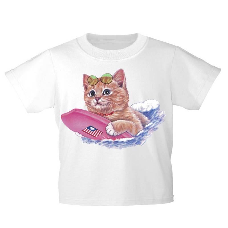 Kinder T-Shirt Mit Print - Cat Katze Auf Surfbrett Gr. 128-164 4 Farben Zur Wahl von Kreativhaeuschen