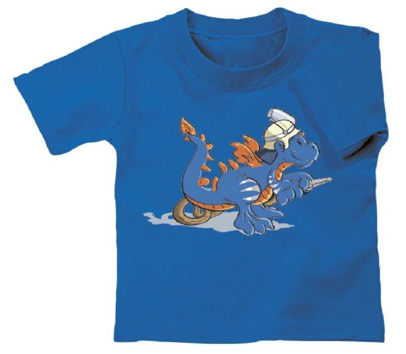 Kinder T-Shirt Mit Print - Feuerwehr Drache Feuerdrache 12703 Royalblau Gr. 86-164 von Kreativhaeuschen